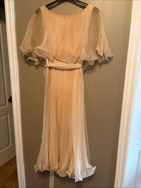 Miss Elliette Pleated Cream Maxi Dress with Capelet